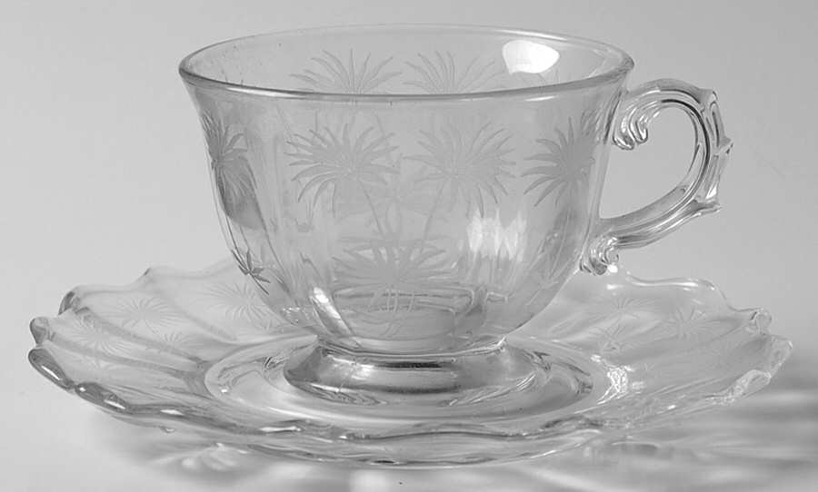 Lido Clear Footed Cup & Saucer (Baroque Shape) by Fostoria-1