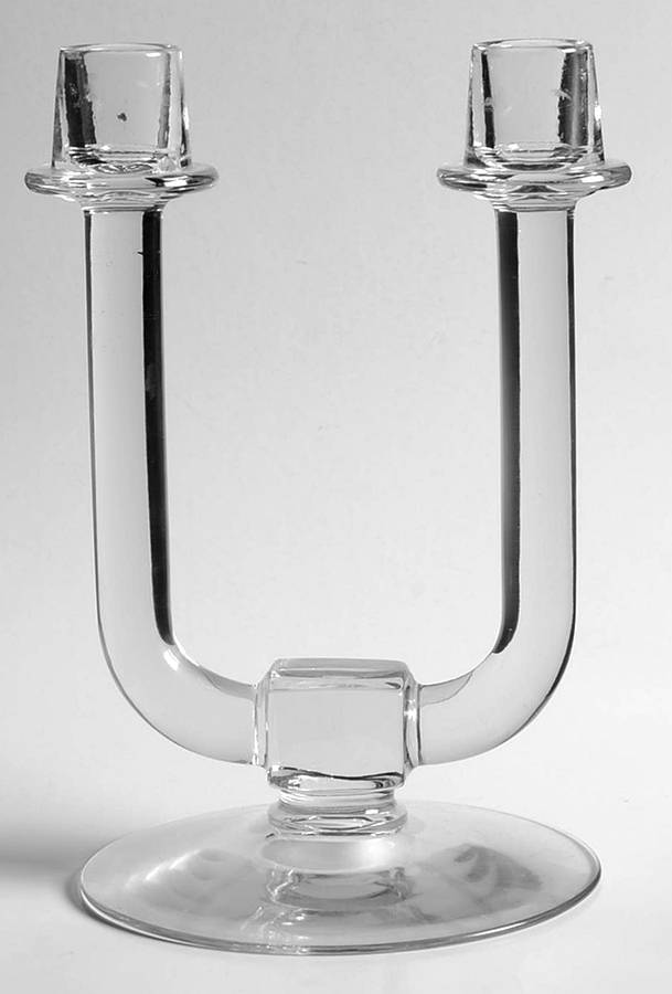 Nocturne Clear Double Candlestick, No Bobeche Or Prisms by Fostoria-1