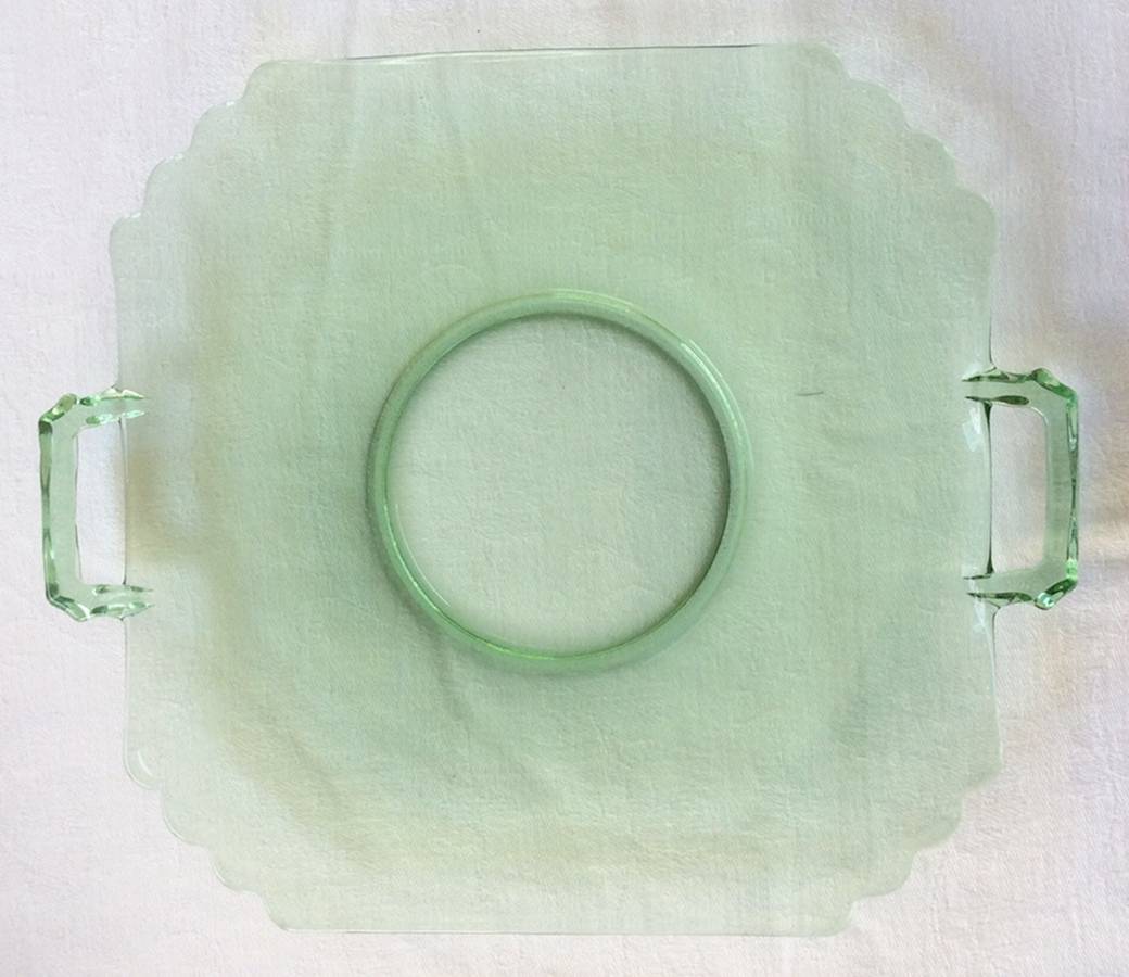 Mayfair Green (Light Green, Line 2419) Handled Cake Plate by Fostoria-1