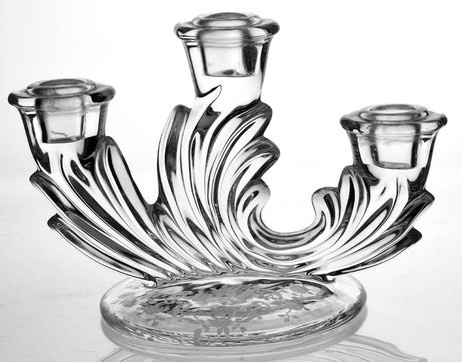 Meadow Rose Clear 3 Light Candlestick (Baroque Shape) by Fostoria-1