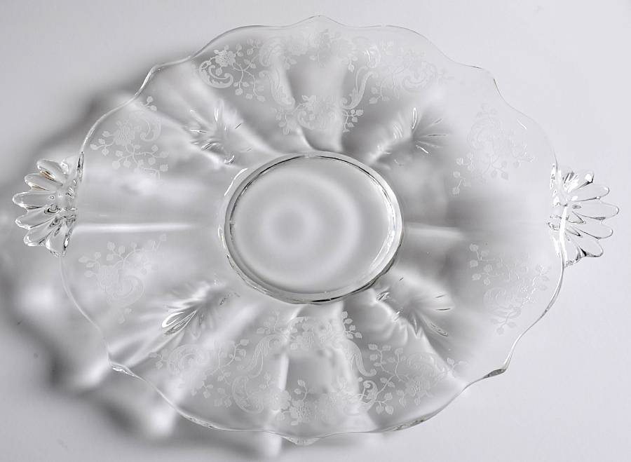 Meadow Rose Clear Handled Cake Plate by Fostoria-1