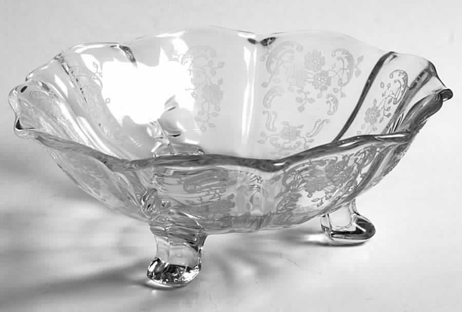 Meadow Rose Clear 7" Three-Toed Bon Bon (Baroque Shape) by Fostoria-1