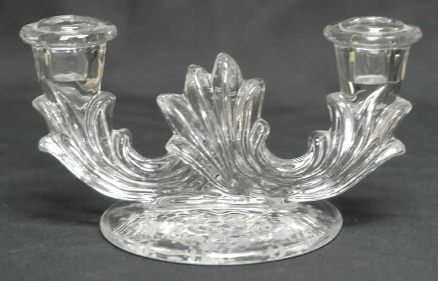 Meadow Rose Clear Double Candlestick (Baroque Shape) by Fostoria-1