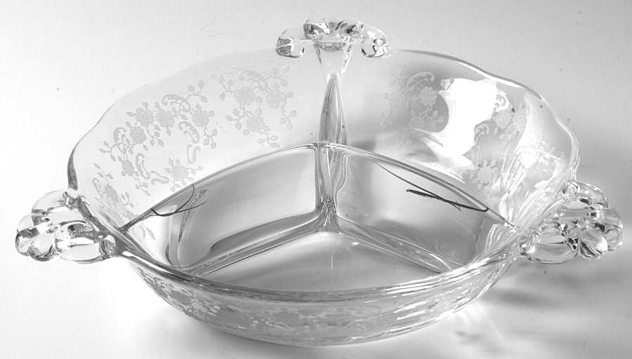 Meadow Rose Clear 8" Round 3 Part Relish by Fostoria-1