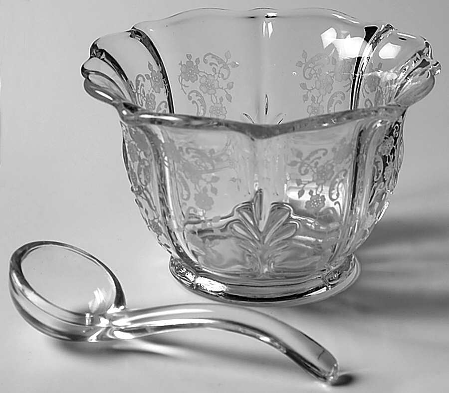 Meadow Rose Clear Mayonnaise Bowl & Ladle (Baroque Shape) by Fostoria-1