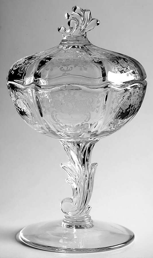 Meadow Rose Clear Footed Jelly & Cover (Baroque Shape) by Fostoria-1