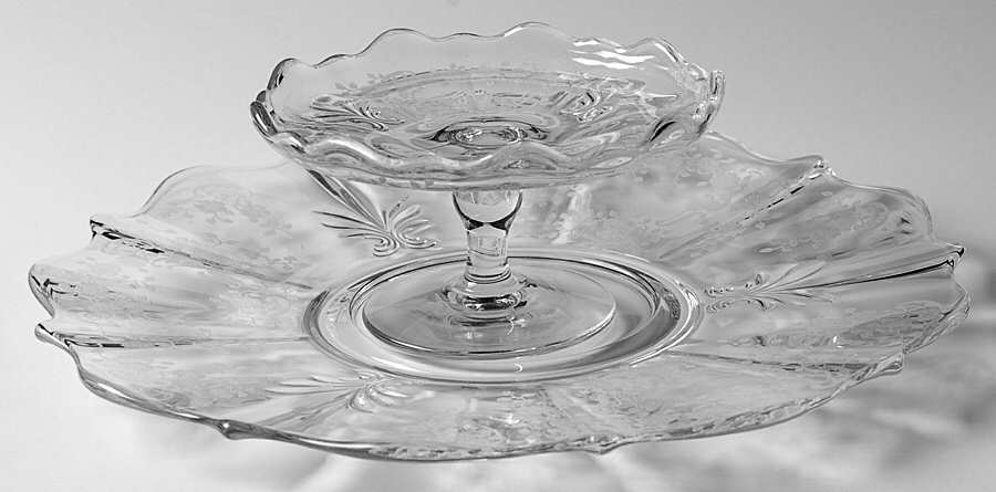Meadow Rose Clear Cheese & Cracker Set (Baroque Shape) by Fostoria-1