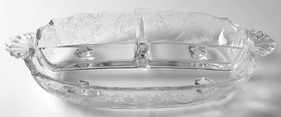 Meadow Rose Clear 3 Part Handled Relish (Baroque Shape) by Fostoria-1