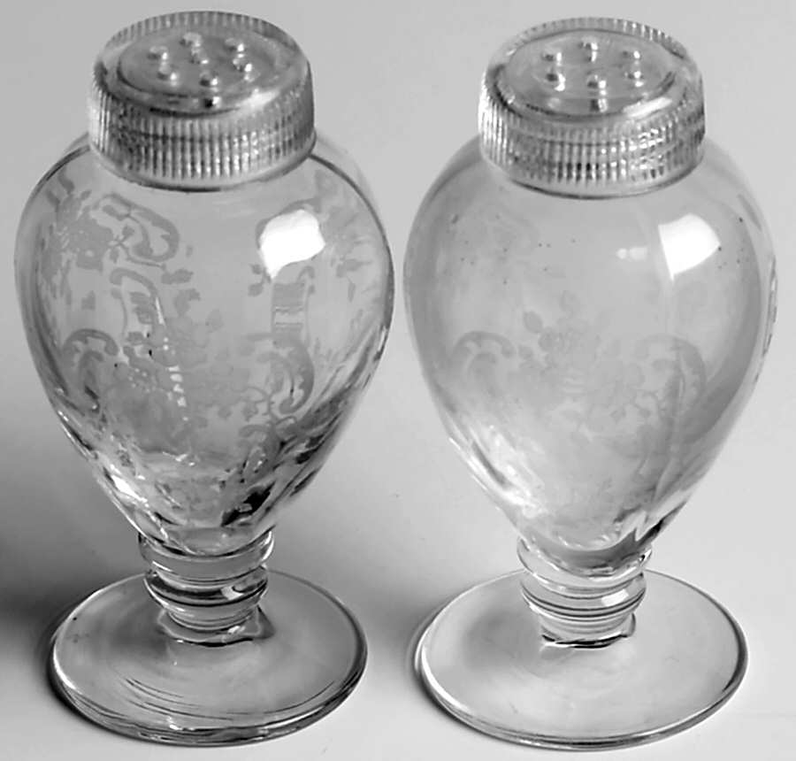 Meadow Rose Clear Shaker Set & Glass Lids by Fostoria-1