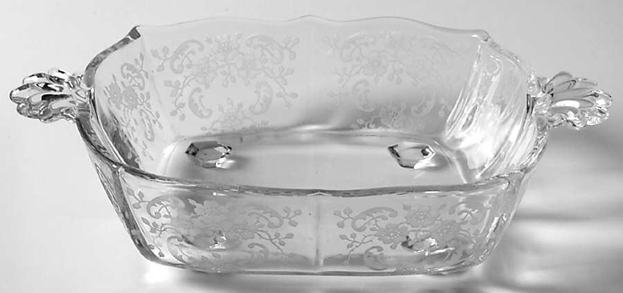 Meadow Rose Clear Square Handled Sweet Meet (Baroque Shape) by Fostoria-1