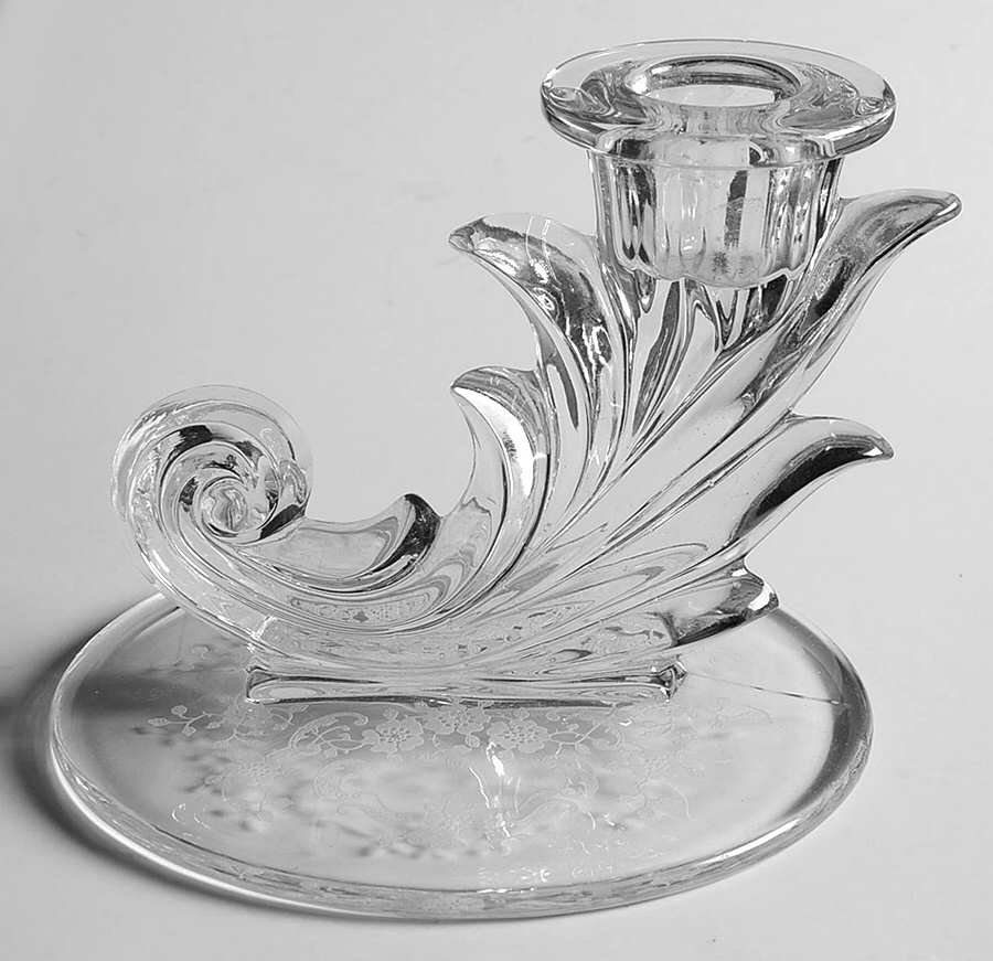 Meadow Rose Clear 4" Candlestick (Baroque Shape) by Fostoria-1