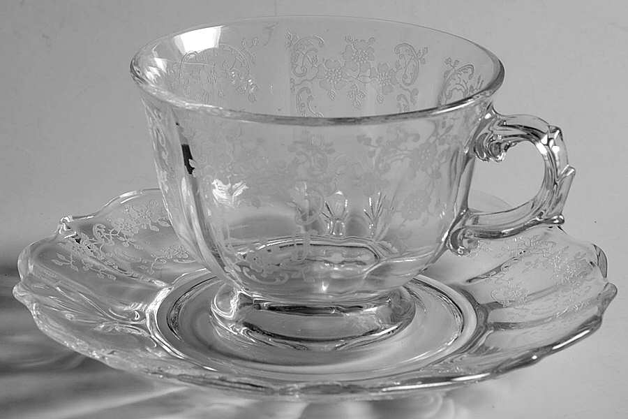 Meadow Rose Clear Footed Cup & Saucer (Baroque Shape) by Fostoria-1
