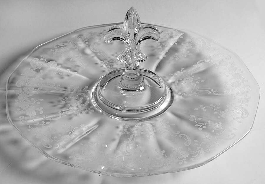 Meadow Rose Clear Center Handle Tray by Fostoria-1