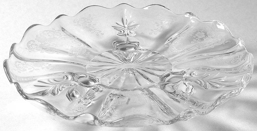 Meadow Rose Clear Three Toed Tidbit (Baroque Shape) by Fostoria-1
