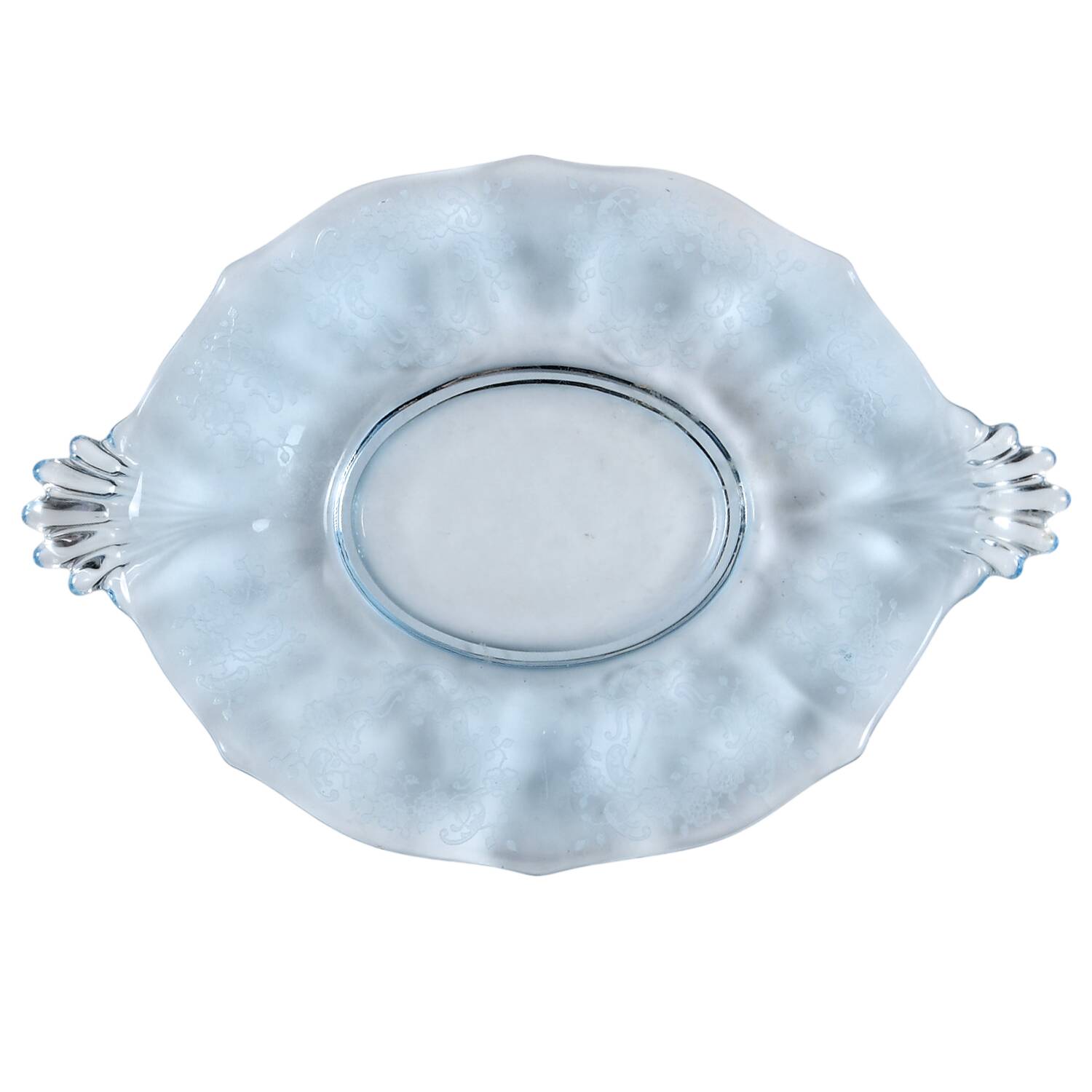 Meadow Rose Blue 8" Oval Handled Tray (Baroque Shape) by Fostoria-1