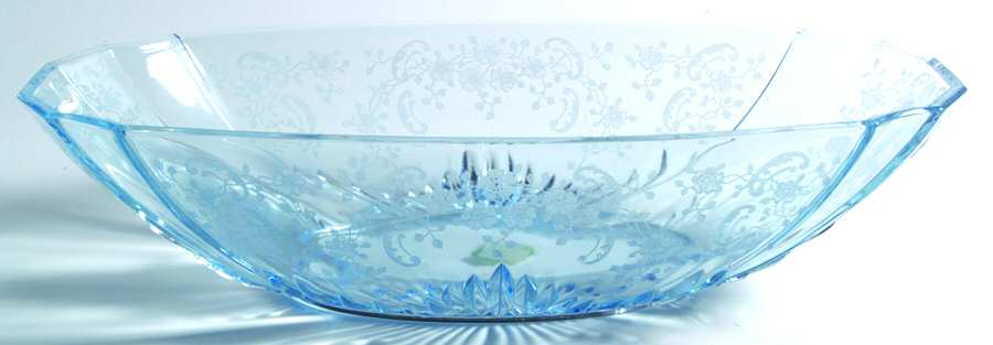 Meadow Rose Blue Oval Flame Bowl by Fostoria-1