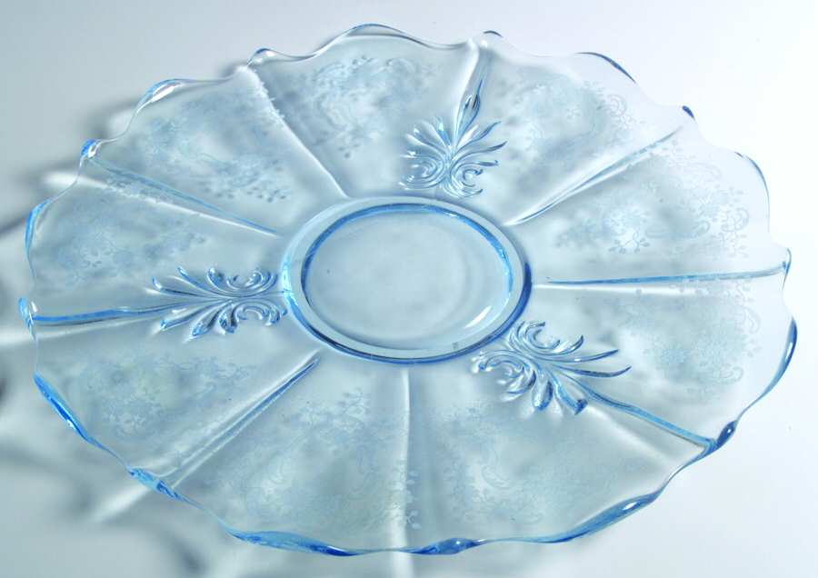 Meadow Rose Blue 14" Torte Plate (Baroque Shape) by Fostoria-1