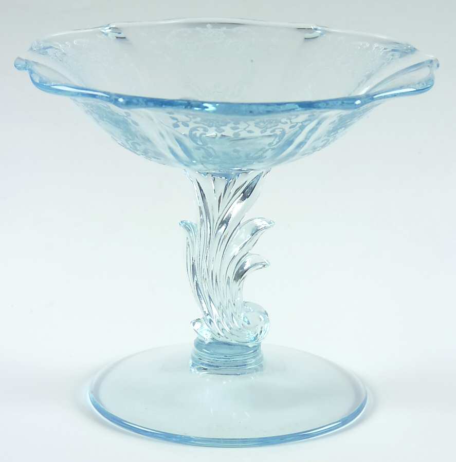 Meadow Rose Blue 4" X 6" Baroque Shape Comport by Fostoria-1