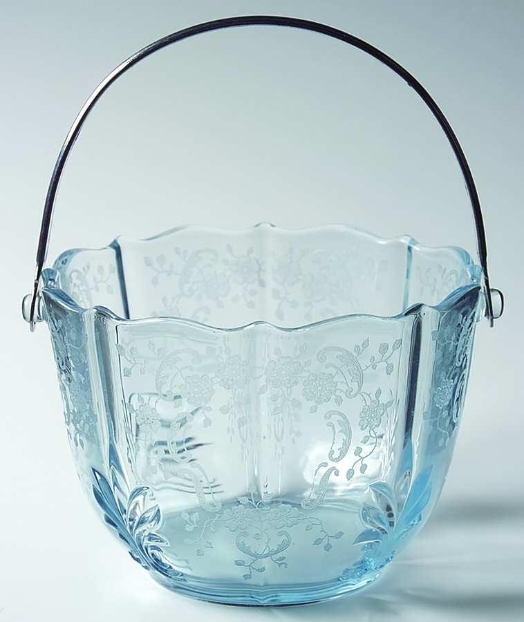 Meadow Rose Blue Baroque Ice Bucket with Handle, No Tongs by Fostoria-1