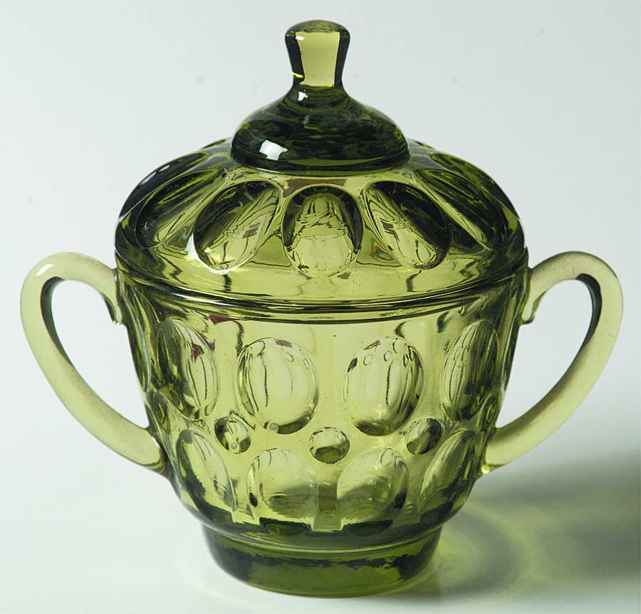 Mesa Olive Green Sugar Bowl & Lid by Fostoria-1