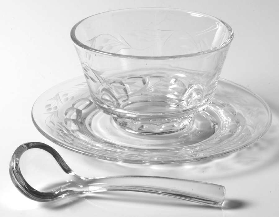 Minuet Clear (Stem 6025) Mayonnaise Bowl, Underplate and Ladle by Fostoria-1