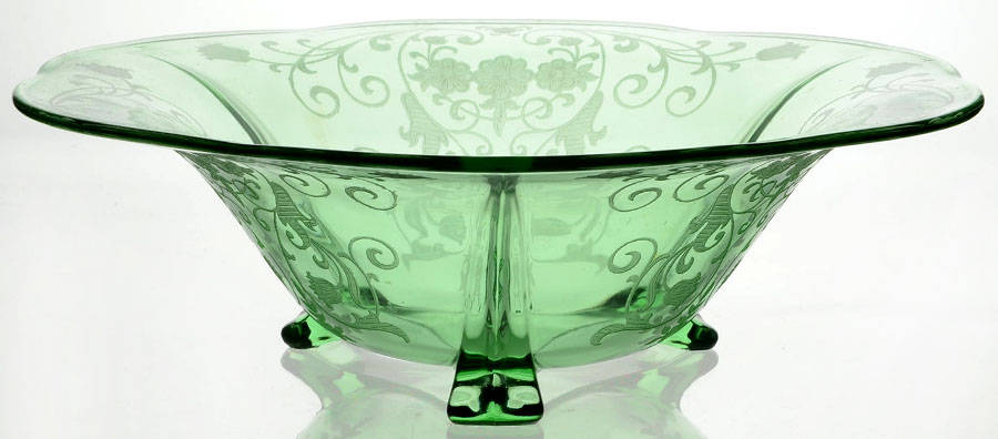 Minuet Green (Stem 4020) 11" 3-Toed Footed Bowl by Fostoria-1