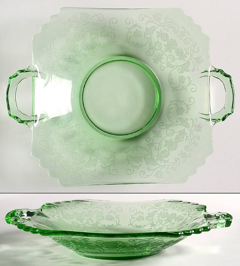 Minuet Green (Stem 4020) 2 Handled Bon Bon by Fostoria-1
