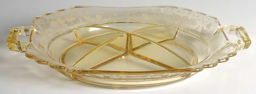 Minuet Yellow (Stem 4020, Yellow Stem) 10" Square 4 Part Relish by Fostoria-1