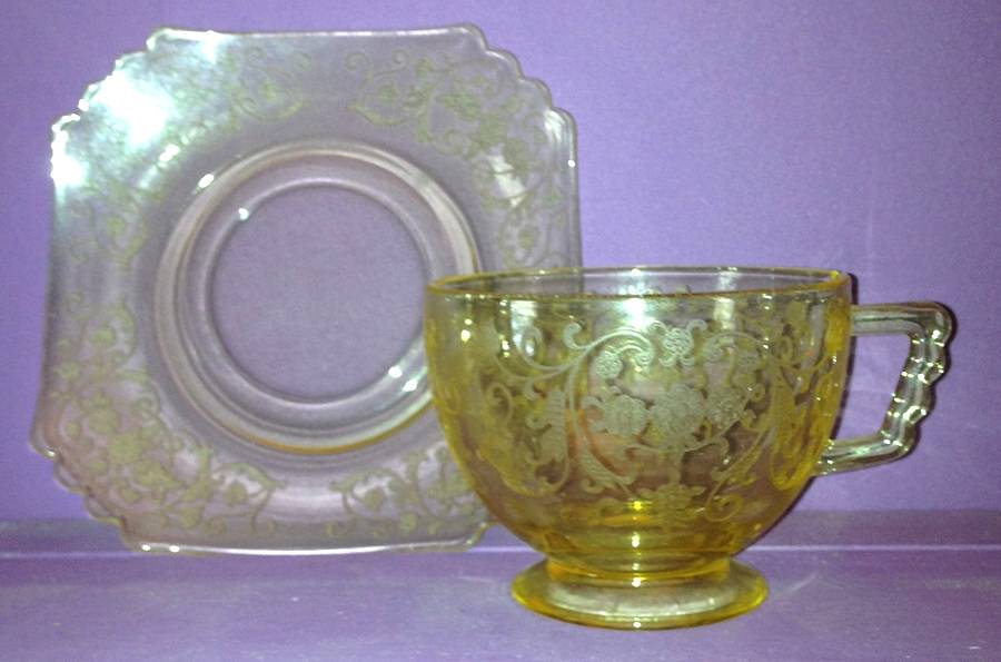 Minuet Yellow (Stem 4020, Yellow Stem) Cup & Saucer Set by Fostoria-1