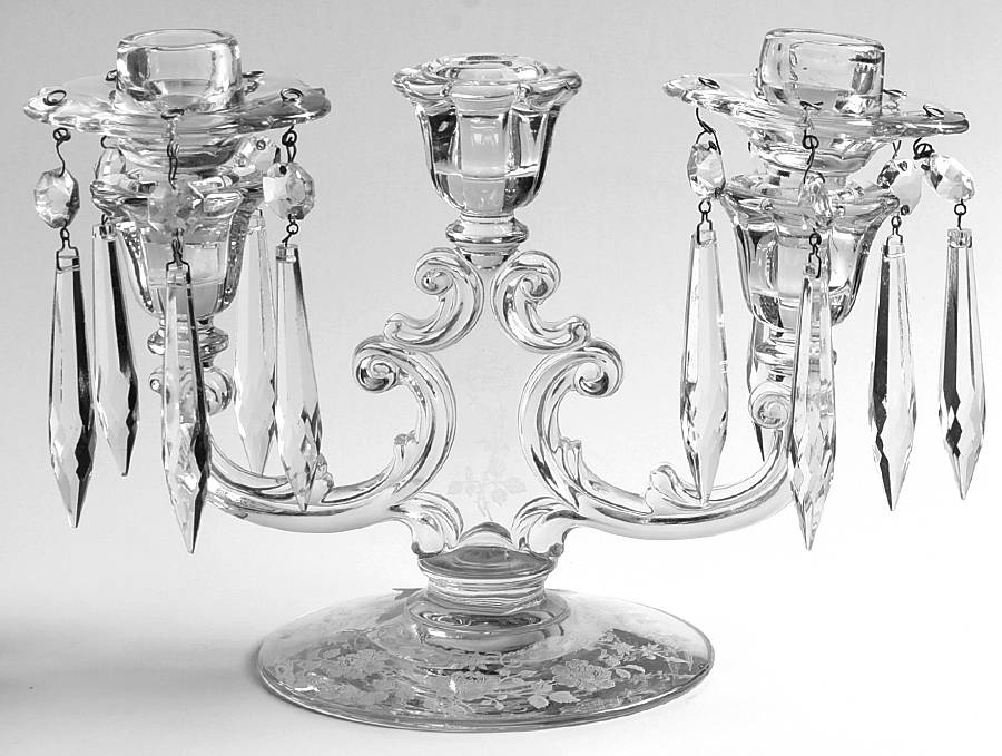 Midnight Rose 3 Light Candlestick with Bobeches & 10 Prisms by Fostoria-1