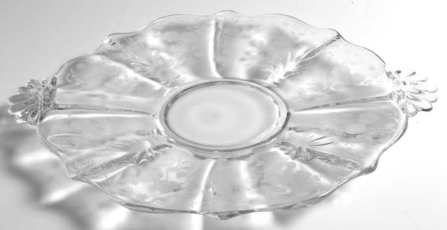 Midnight Rose Handled Cake Plate (Baroque Shape) by Fostoria-1