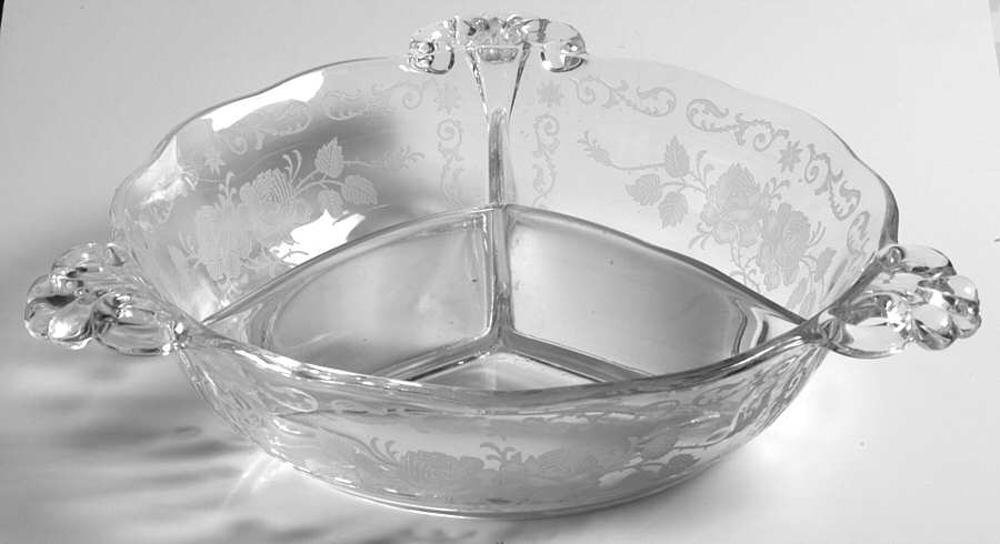 Midnight Rose 8" Round 3 Part Relish by Fostoria-1