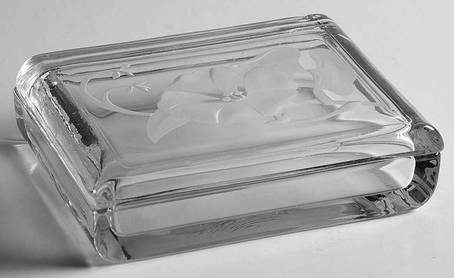 Morning Glory Clear (Frosted, Carving 12) Cigarette Box & Lid by Fostoria-1