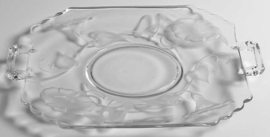 Morning Glory Clear (Frosted, Carving 12) Handled Cake Plate by Fostoria-1