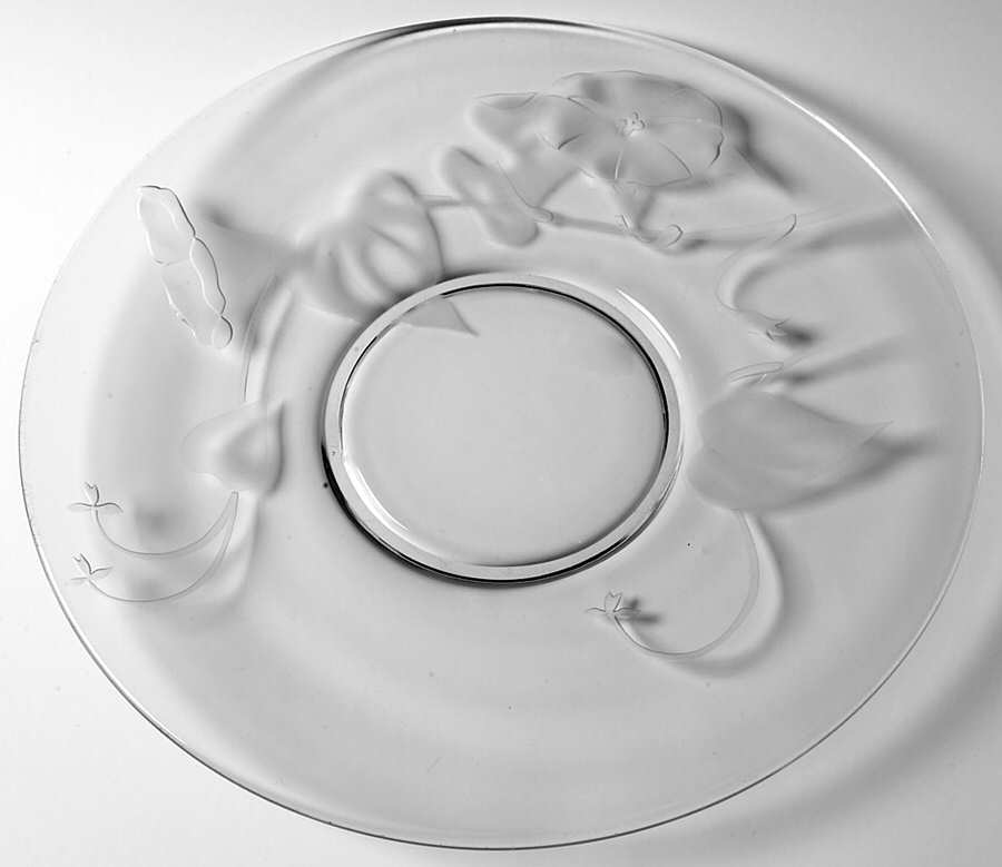 Morning Glory Clear (Frosted, Carving 12) Sandwich Plate by Fostoria-1