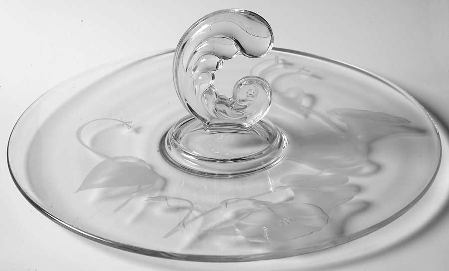 Morning Glory Clear (Frosted, Carving 12) Center Handle Tray by Fostoria-1