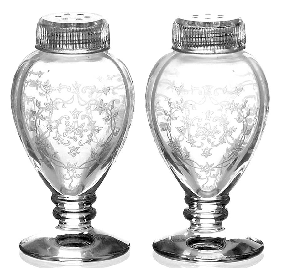 Navarre Clear Footed Shaker Set & Glass Lids by Fostoria-1