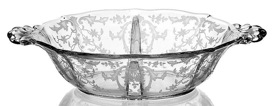 Navarre Clear Divided Handled Mayonnaise Bowl (Baroque Shape) by Fostoria-1