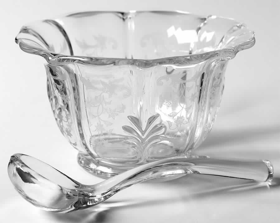 Navarre Clear Mayonnaise Bowl & Ladle (Baroque Shape) by Fostoria-1
