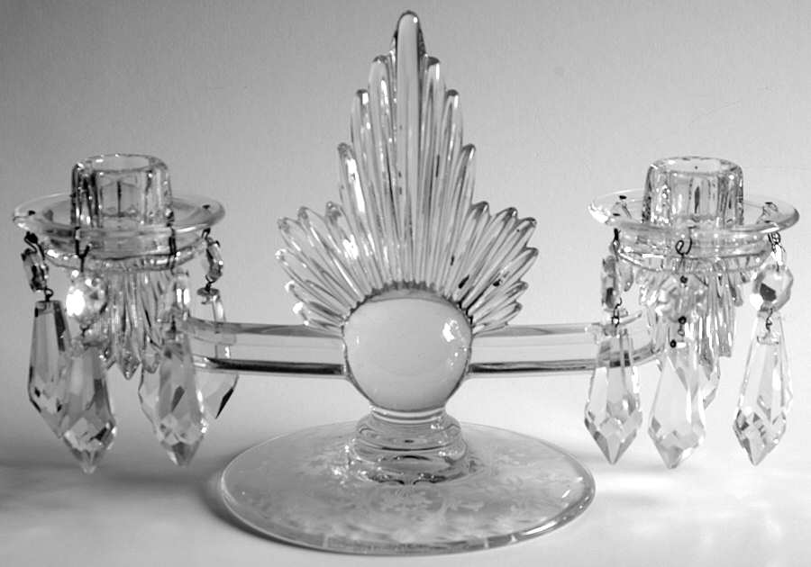 Navarre Clear Double Flame Candlestick with Prisms by Fostoria-1