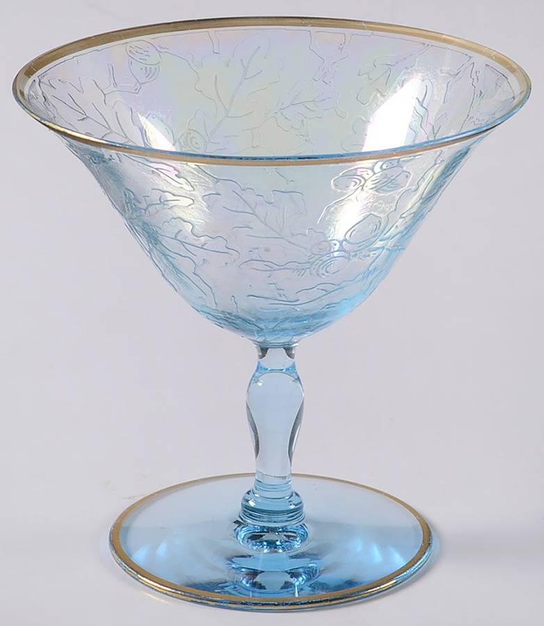 Oakwood Blue (Iridescent Brocade) Low Sherbet by Fostoria-1