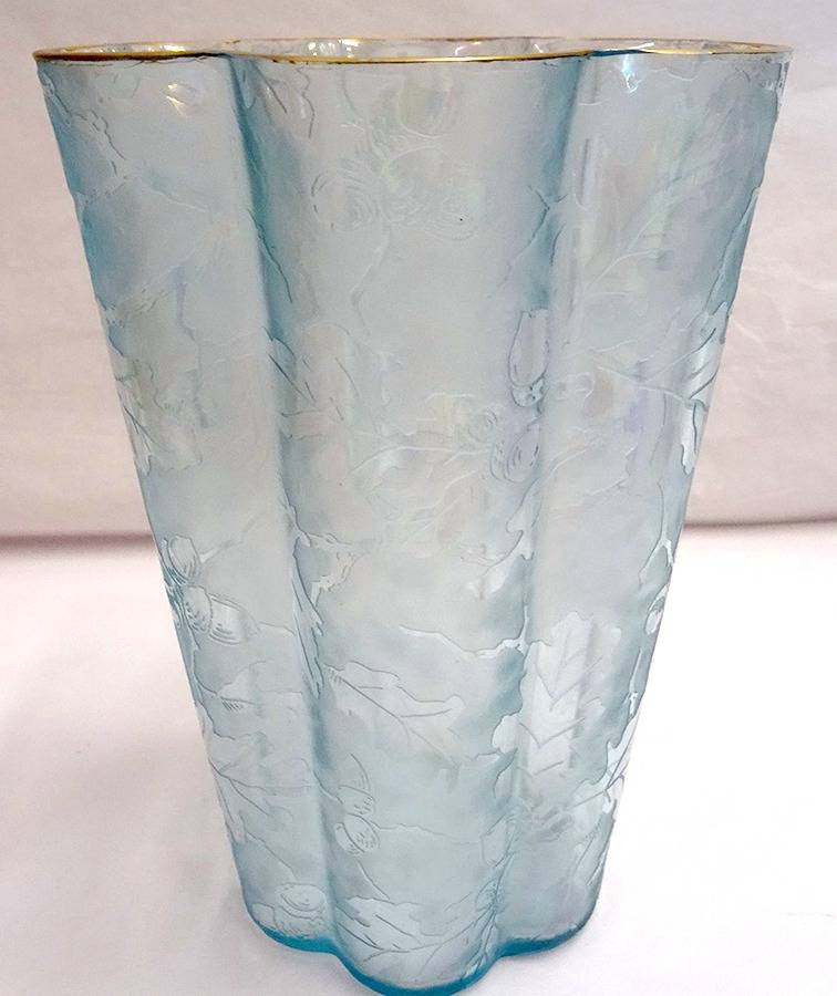 Oakwood Blue (Iridescent Brocade) 8" Flower Vase by Fostoria-1