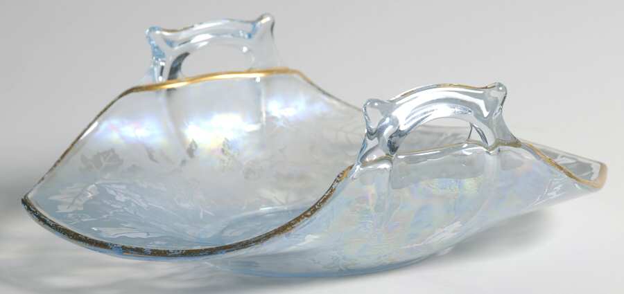 Oakwood Blue (Iridescent Brocade) Bon Bon with Square Handles by Fostoria-1
