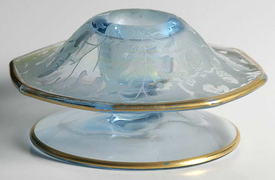 Oakwood Blue (Iridescent Brocade) Mushroom Candlestick by Fostoria-1