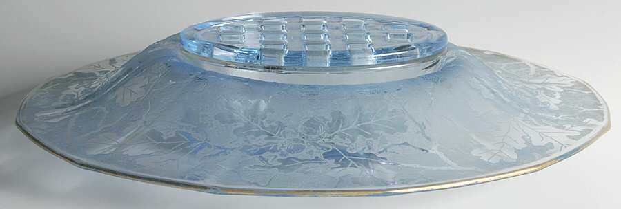 Oakwood Blue (Iridescent Brocade) 13" Oval Centerpiece with Flower Holder by Fostoria-1