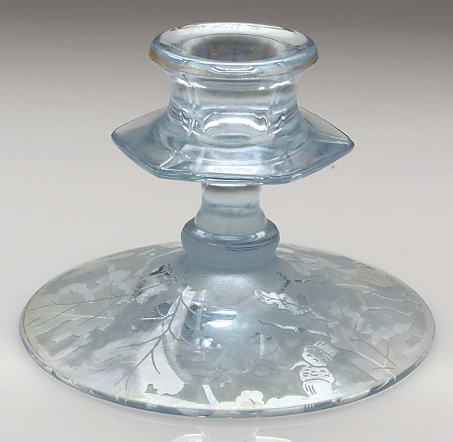 Oakwood Blue (Iridescent Brocade) 3" Single Light Candlestick by Fostoria-1