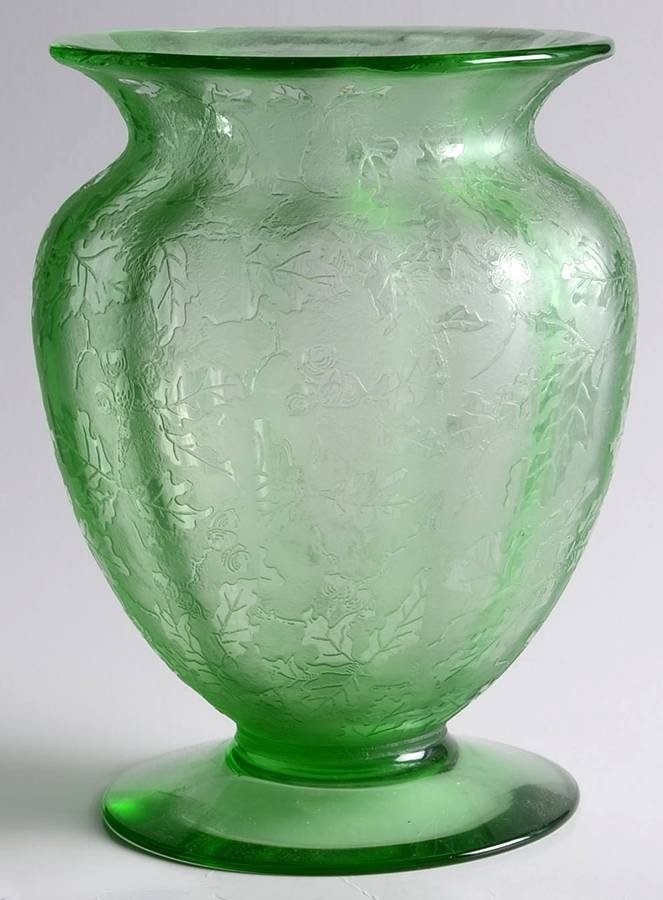 Oak Leaf Green (Brocade) 7" Flower Vase by Fostoria-1