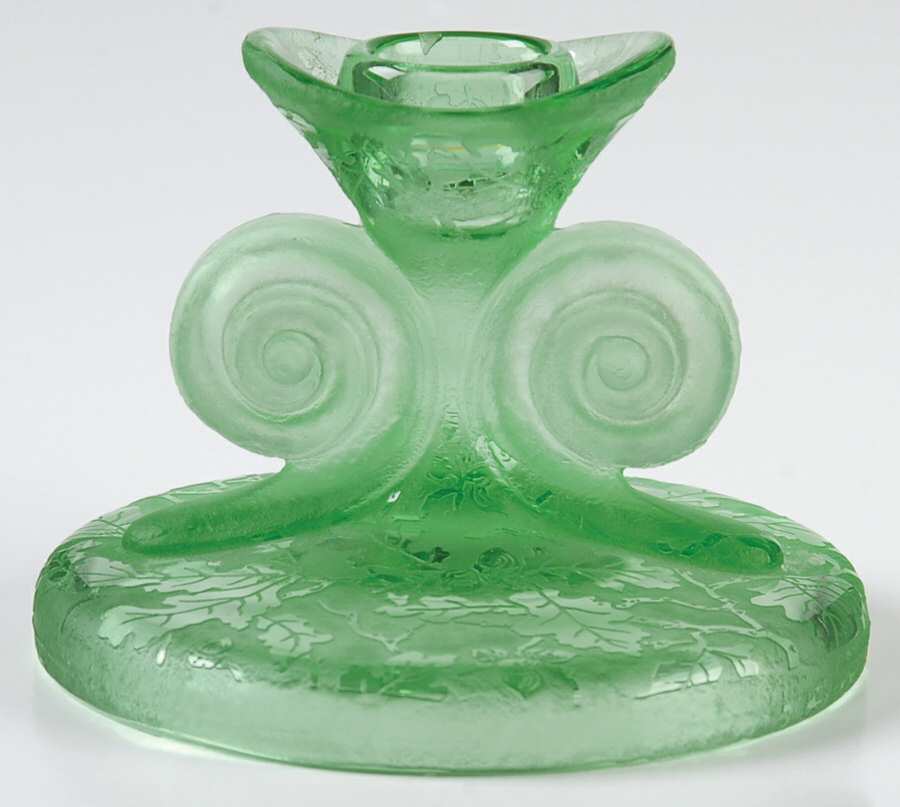 Oak Leaf Green (Brocade) Single Scroll Candlestick by Fostoria-1