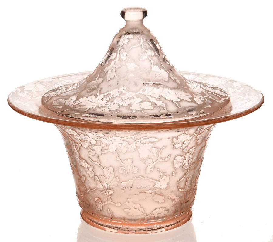 Oak Leaf Pink (Brocade) Confection Jar & Lid by Fostoria-1