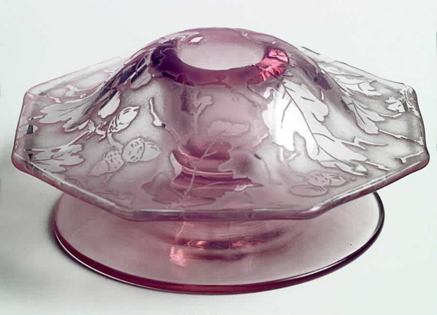Oak Leaf Pink (Brocade) Mushroom Candlestick by Fostoria-1